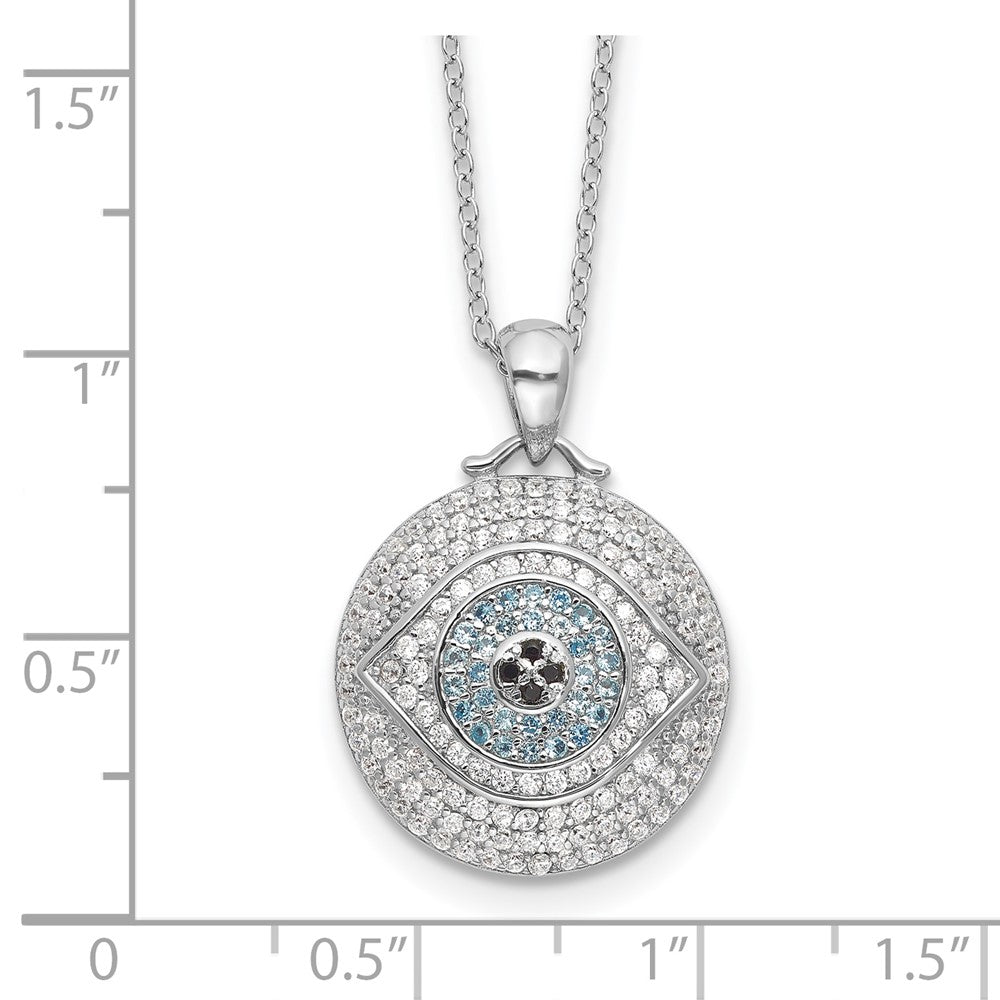 Sterling Silver Rh-plated Created Blue Spinel and CZ Evil Eye 18in Necklace