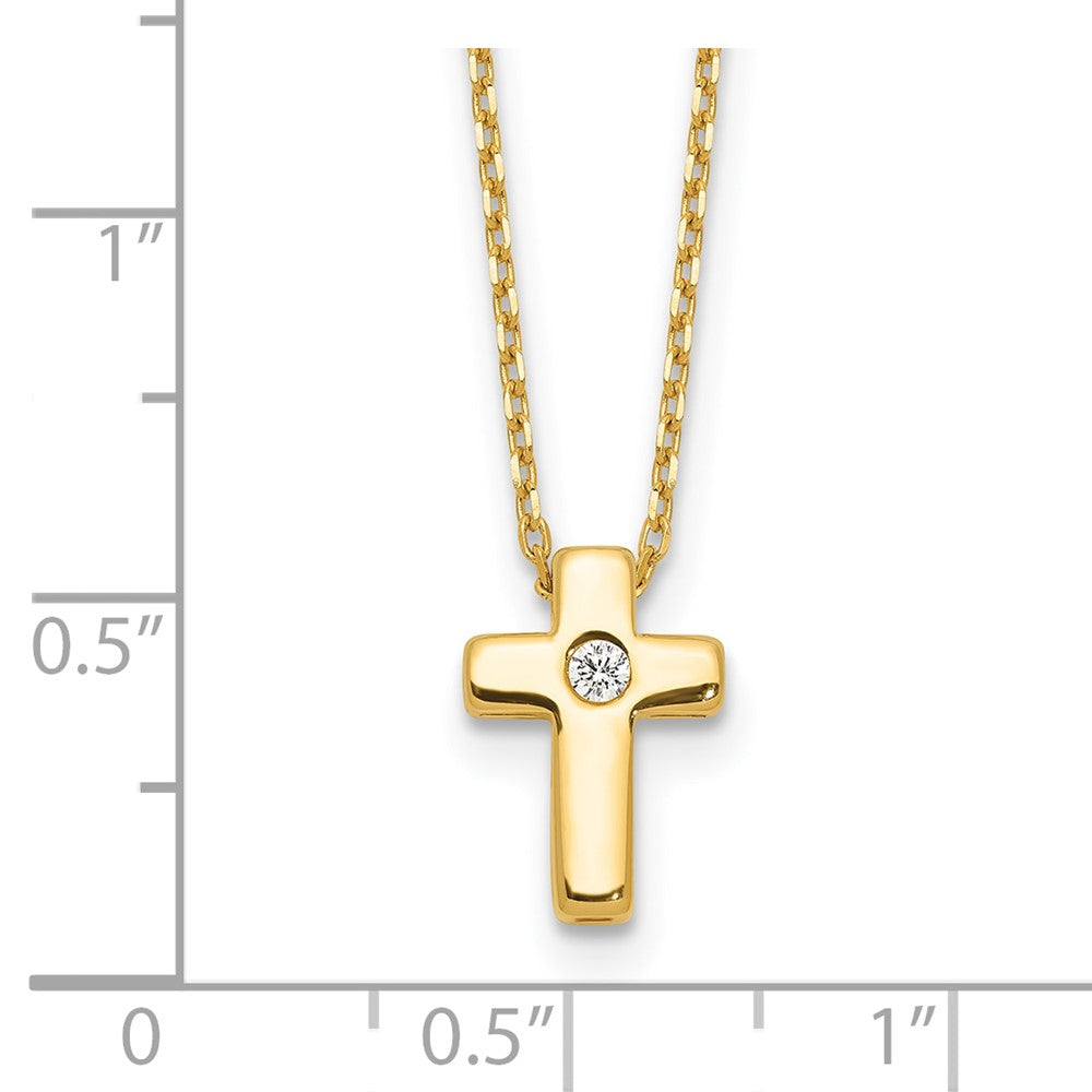 Sterling Silver Gold-plated CZ Cross 13 Inch w/ 2 Inch Extenstion Necklace