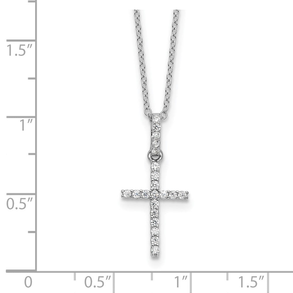 Sterling Silver Rhodium-plated CZ Cross 18in Necklace