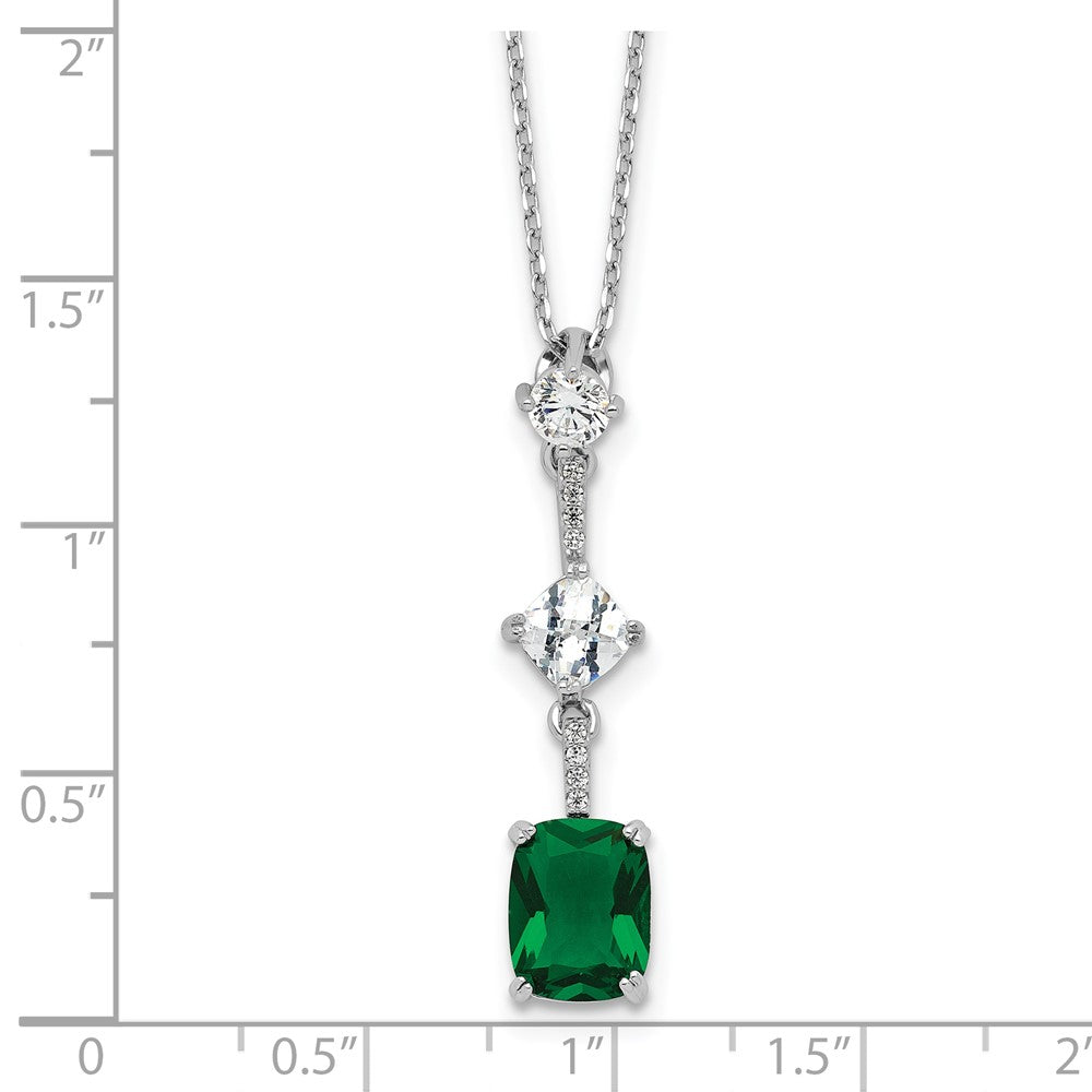 Sterling Silver Rh-plated Green and White CZ 16in w/2in ext Necklace