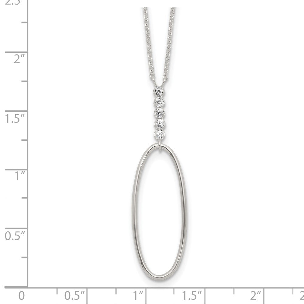 Sterling Silver E-coated CZ Oval Dangle 17.75in Necklace
