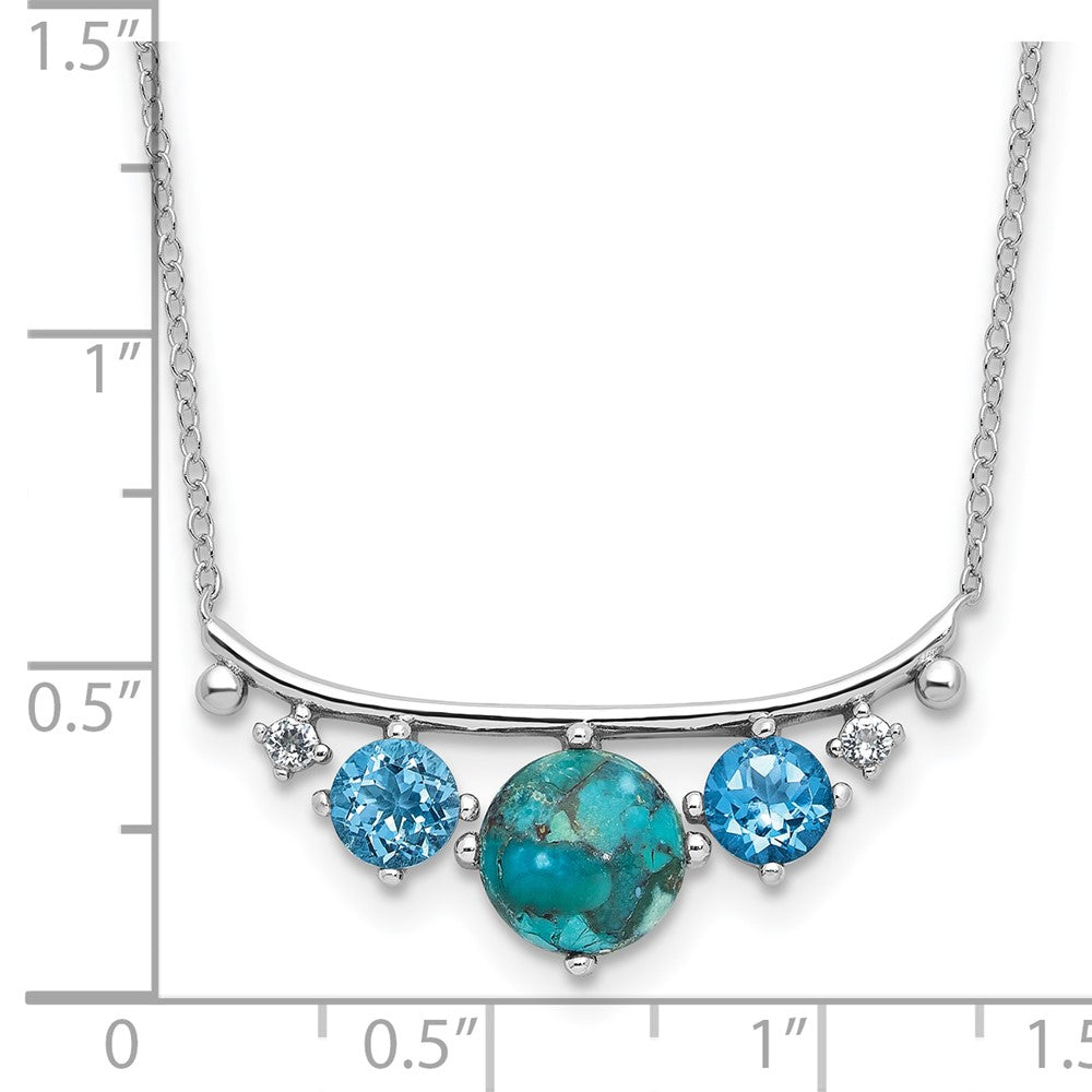 Sterling Silver RH-pl Multi Color CZ Reconstitute Turq. w/2in ext Necklace