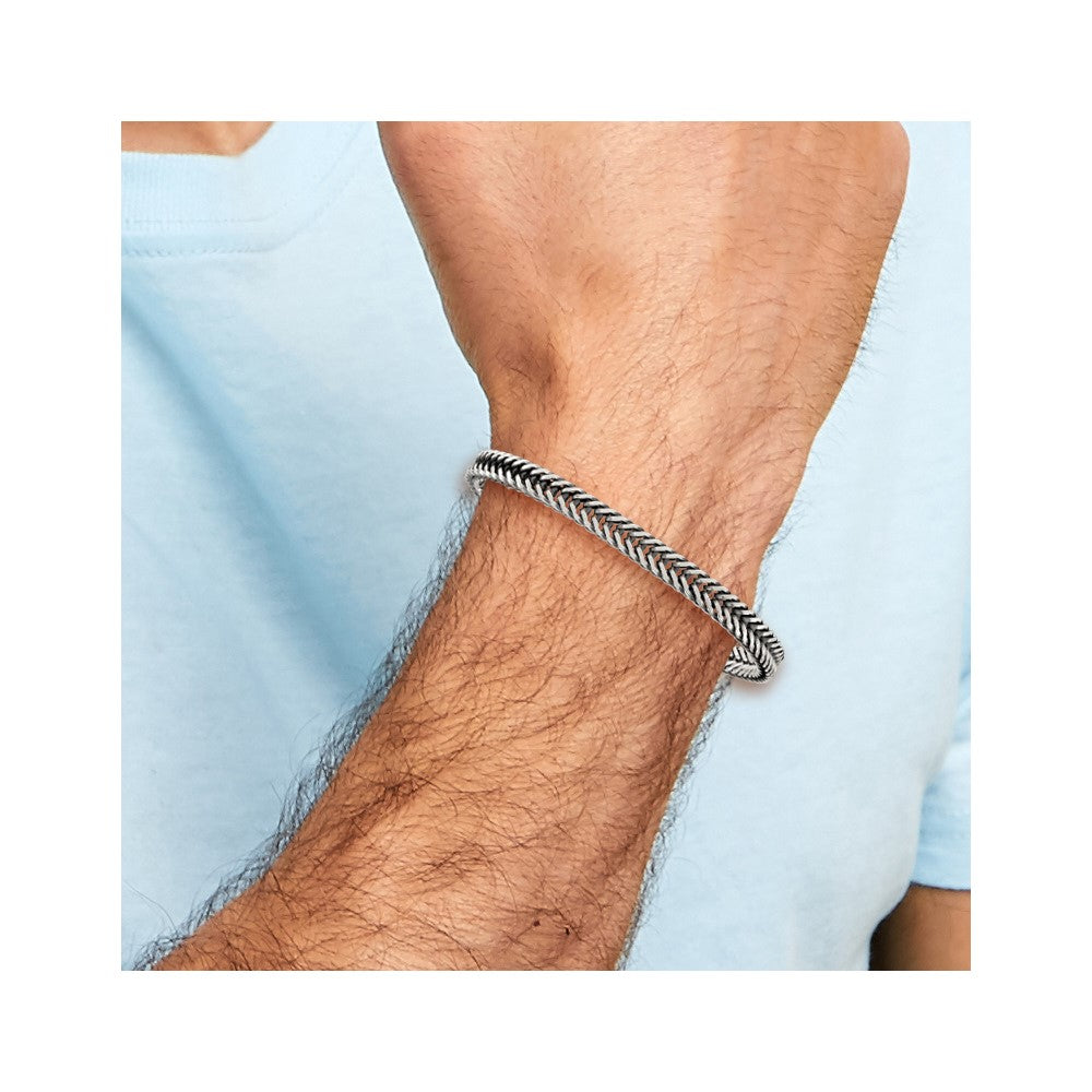 Sterling Silver Antiqued Polished Wheat 6mm 8in Bracelet