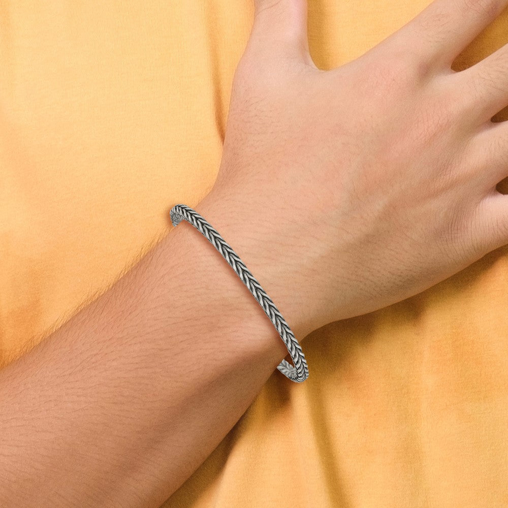 Sterling Silver Antiqued 8in Wheat Link Men's Bracelet