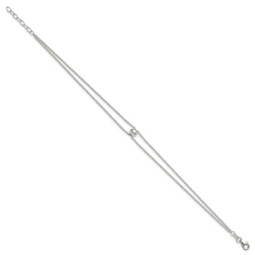 Sterling Silver Polished 2 Strand Bead 9in Plus 1in Ext Anklet