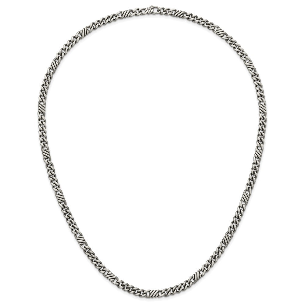 Sterling Silver Black Ruthenium Brushed Fancy Curb Chain Men's Necklace