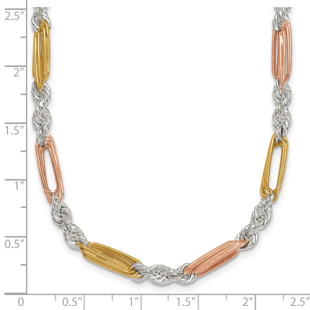 SS Rose/Gold-tone Polished 4.5mm Figaro Rope 18 Inch Necklace