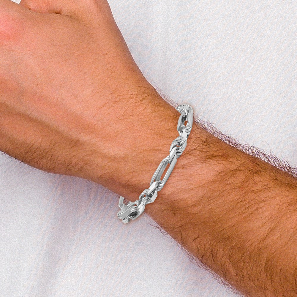 Sterling Silver Rhodium-plated Polished Figaro Rope 8mm 8in Bracelet