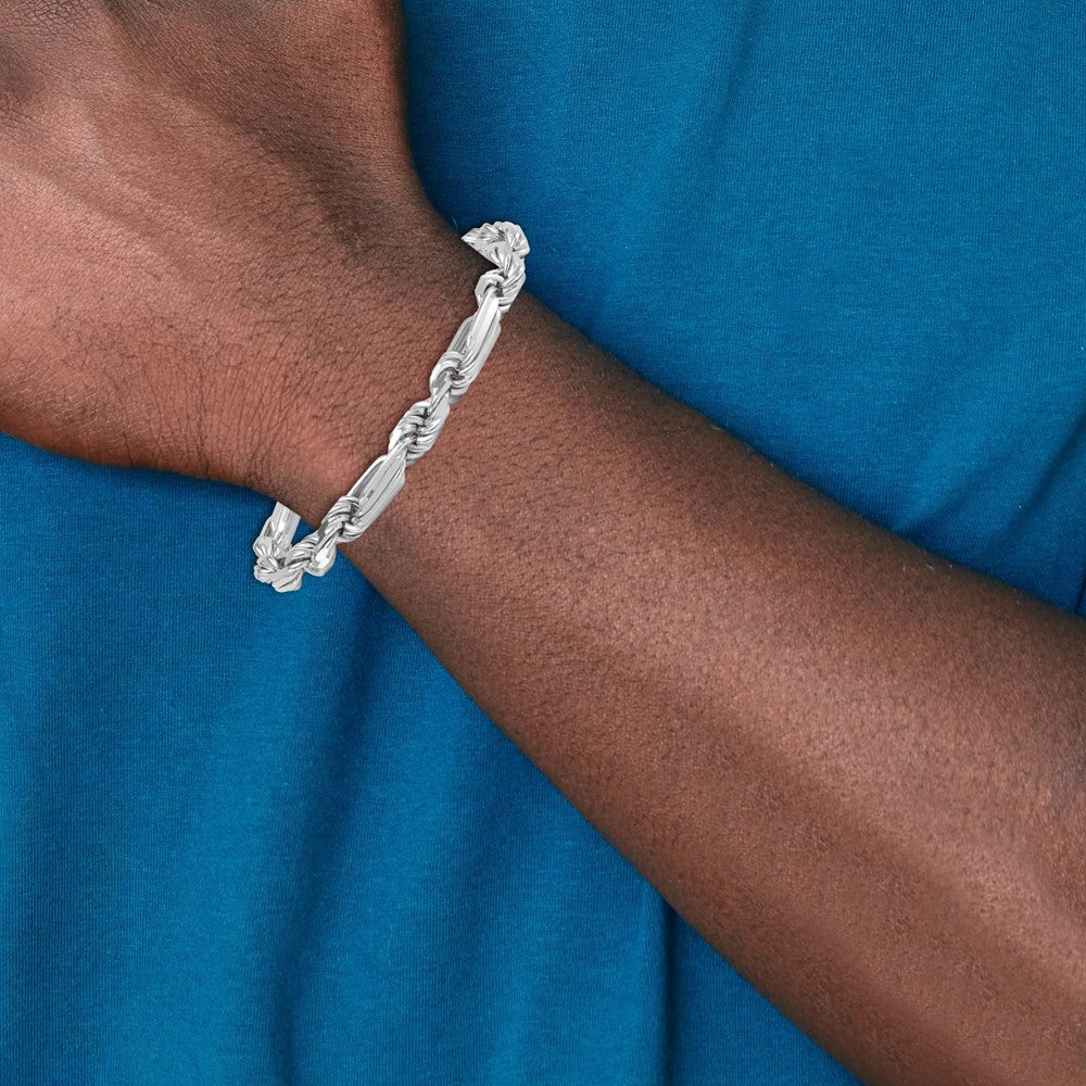 Sterling Silver Rhodium-plated Polished Figaro Rope 7mm 8in Bracelet