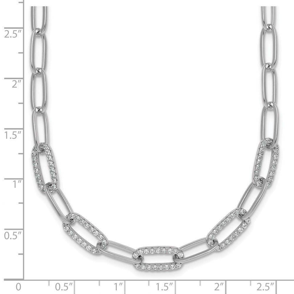 Sterling Silver RH-plated Polished Fancy CZ Paperclip Chain 18in Necklace