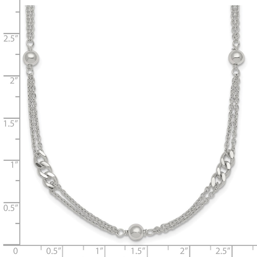 SS Polished and Beaded Fancy 2-Strand Link 17.5in Necklace
