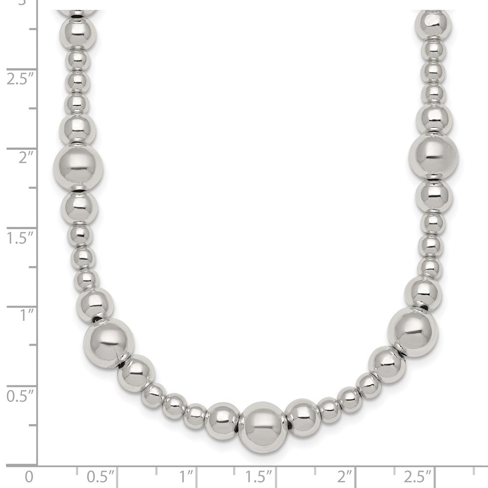 Sterling Silver Polished and Beaded 17 Inch Necklace