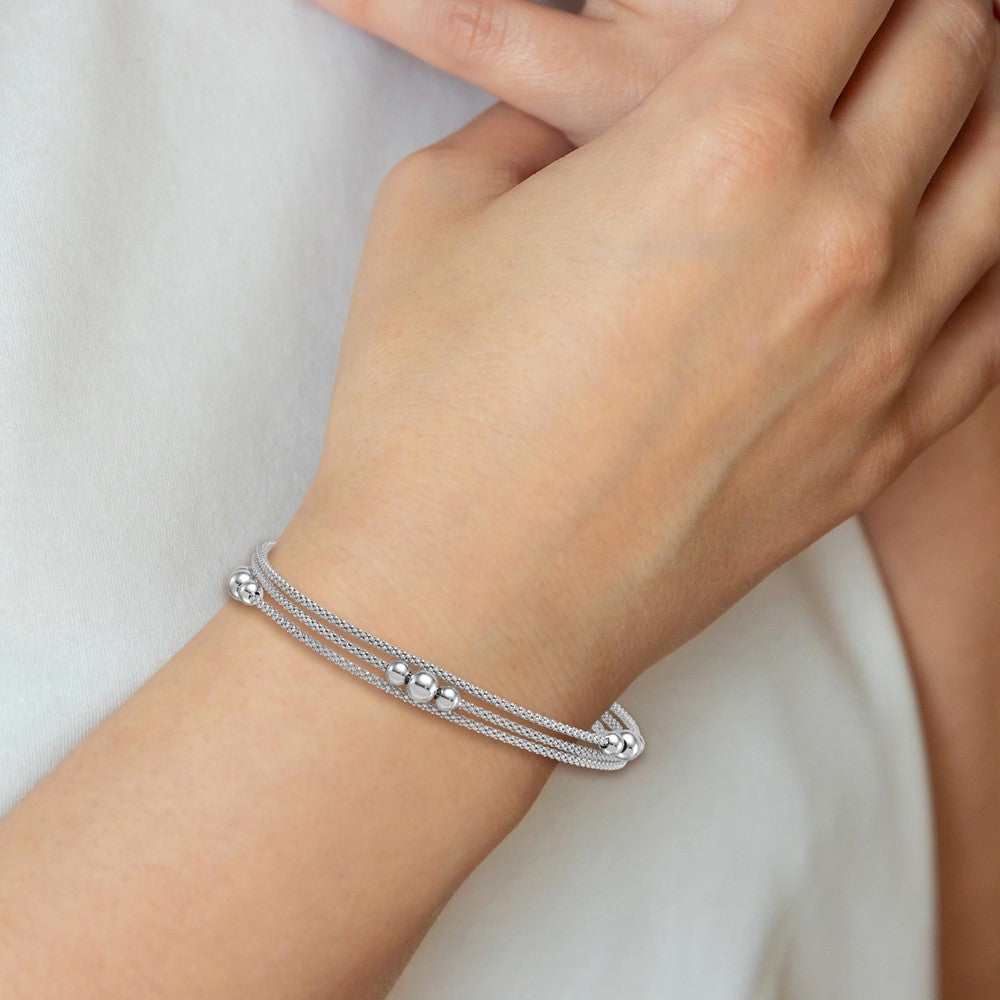 Sterling Silver Rhodium-plated Three Strand 7in w/.5in ext. Bracelet