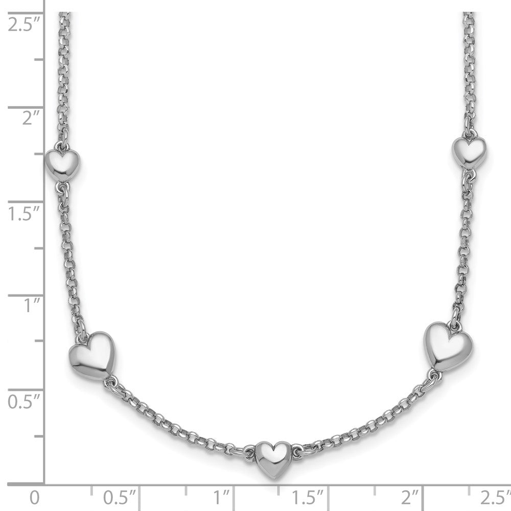 Sterling Silver Rh-plated Polished 5 Hearts 16in w/ 2in Ext Necklace