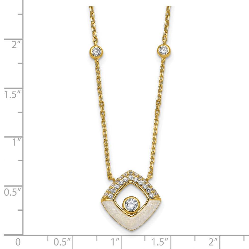 Sterling Silver Gold-tone CZ Enamel 16in w/1.5in Ext Necklace