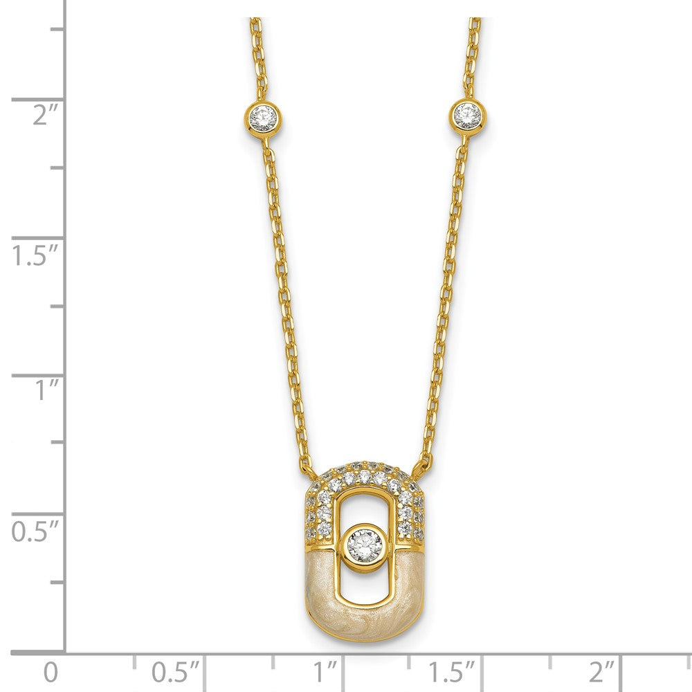 Sterling Silver Gold-tone CZ Enamel 16in w/1.5in ext Necklace