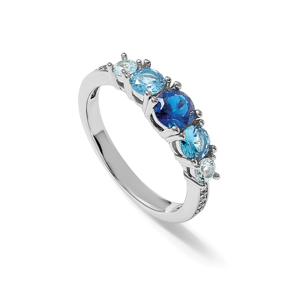 Sterling Silver RH-plated Polished CZ Lab Cr. Spinel/Cr. Aquamarine Ring