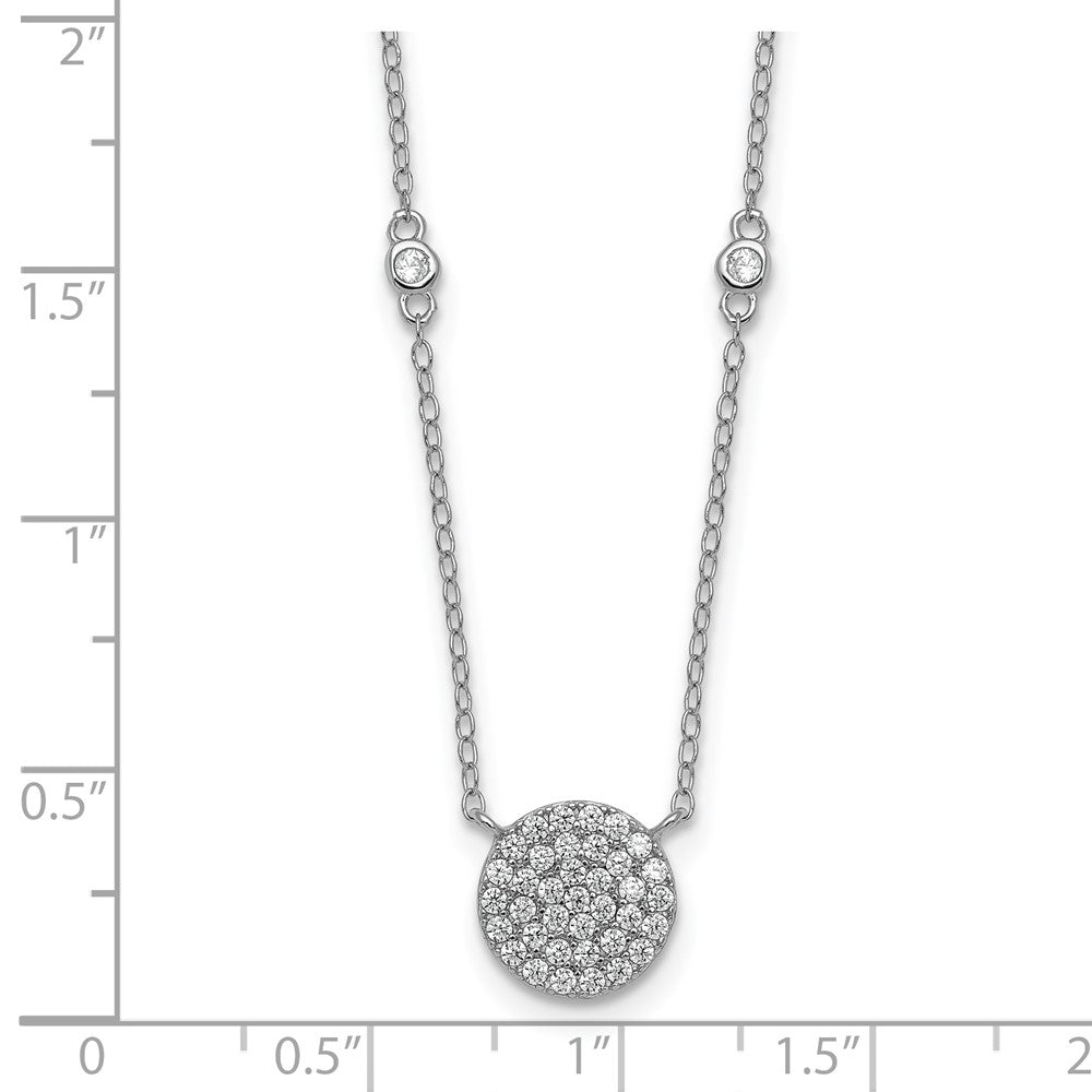Sterling Silver RH-plated Polished Pave CZ Circle 18 Inch Necklace