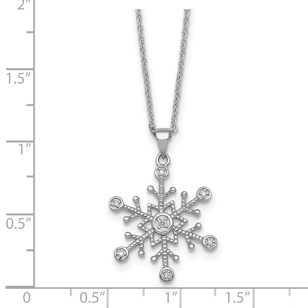 Sterling Silver RH-plated CZ Polished And Textured Snowflake 18in Necklace