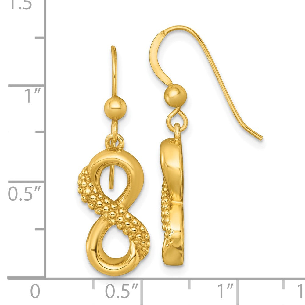 Sterling Silver Gold-tone Polished and Textured Infinity Dangle Earrings