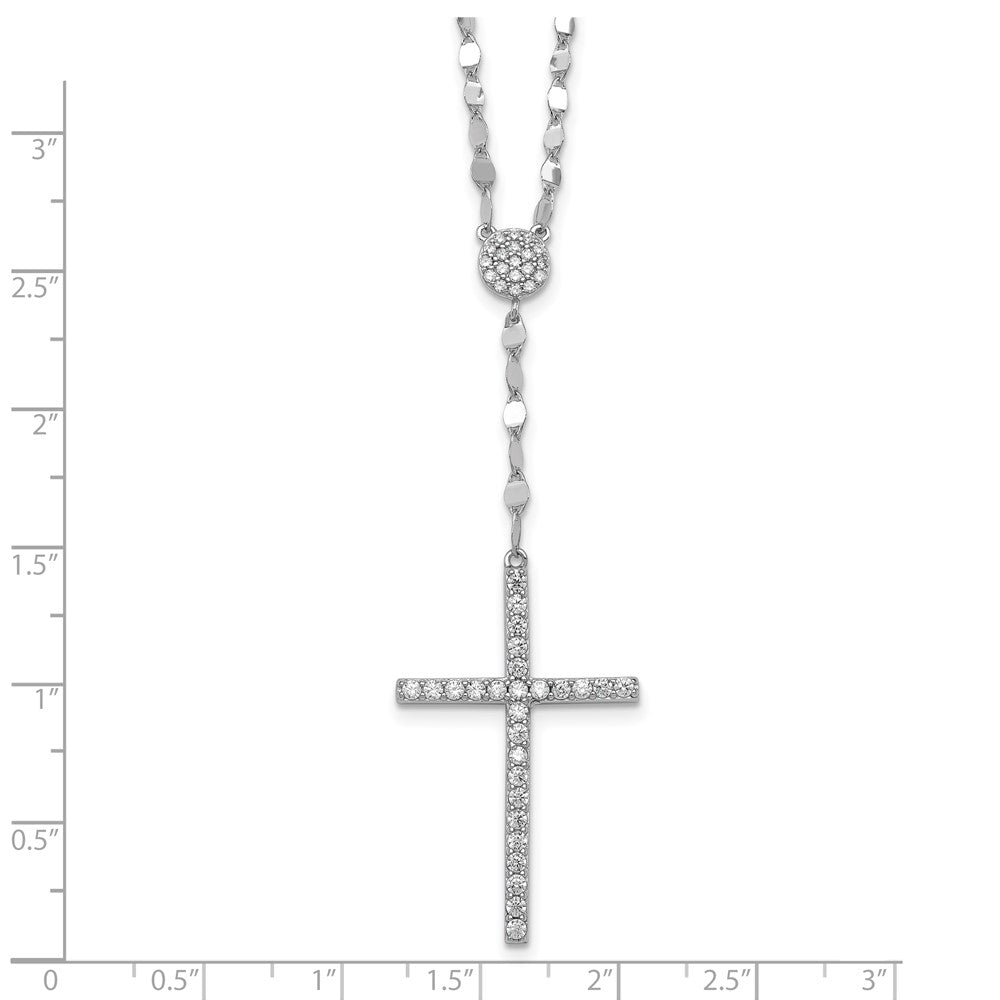 Sterling Silver RH-plated Polished CZ Cross 16in w/2in Ext Necklace