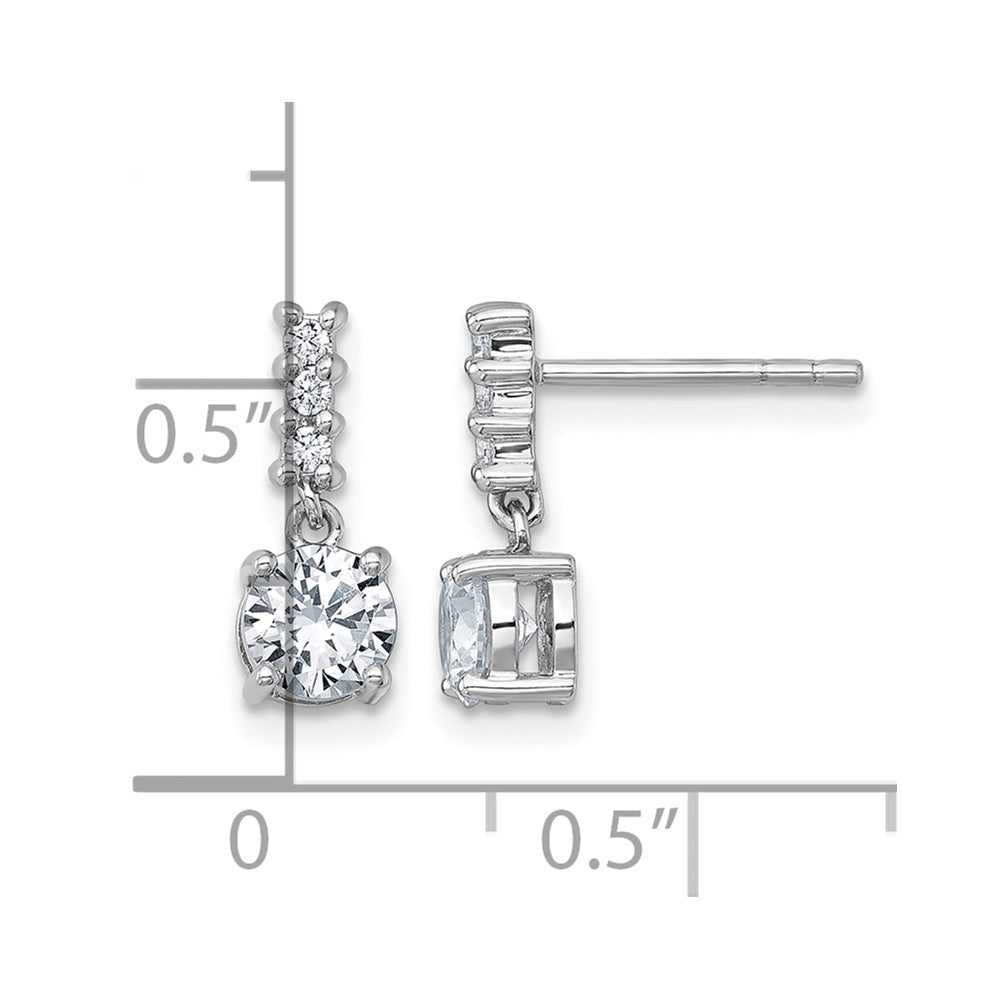 Sterling Silver Rhodium-plated Polished CZ Post Dangle Earrings