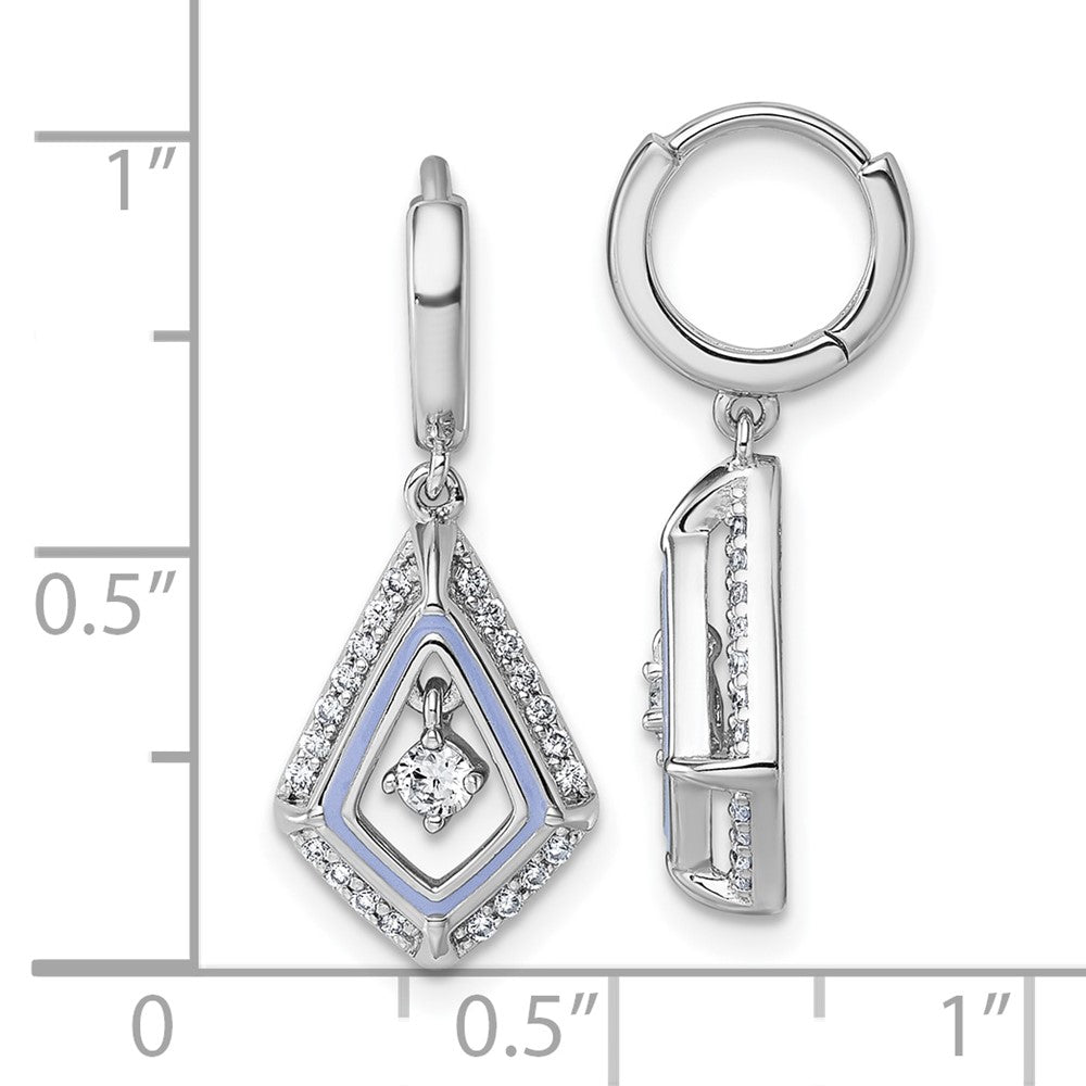 Sterling Silver Rhod-plated Vibrant CZ Enamel Dangle Hinged Hoop Earrings