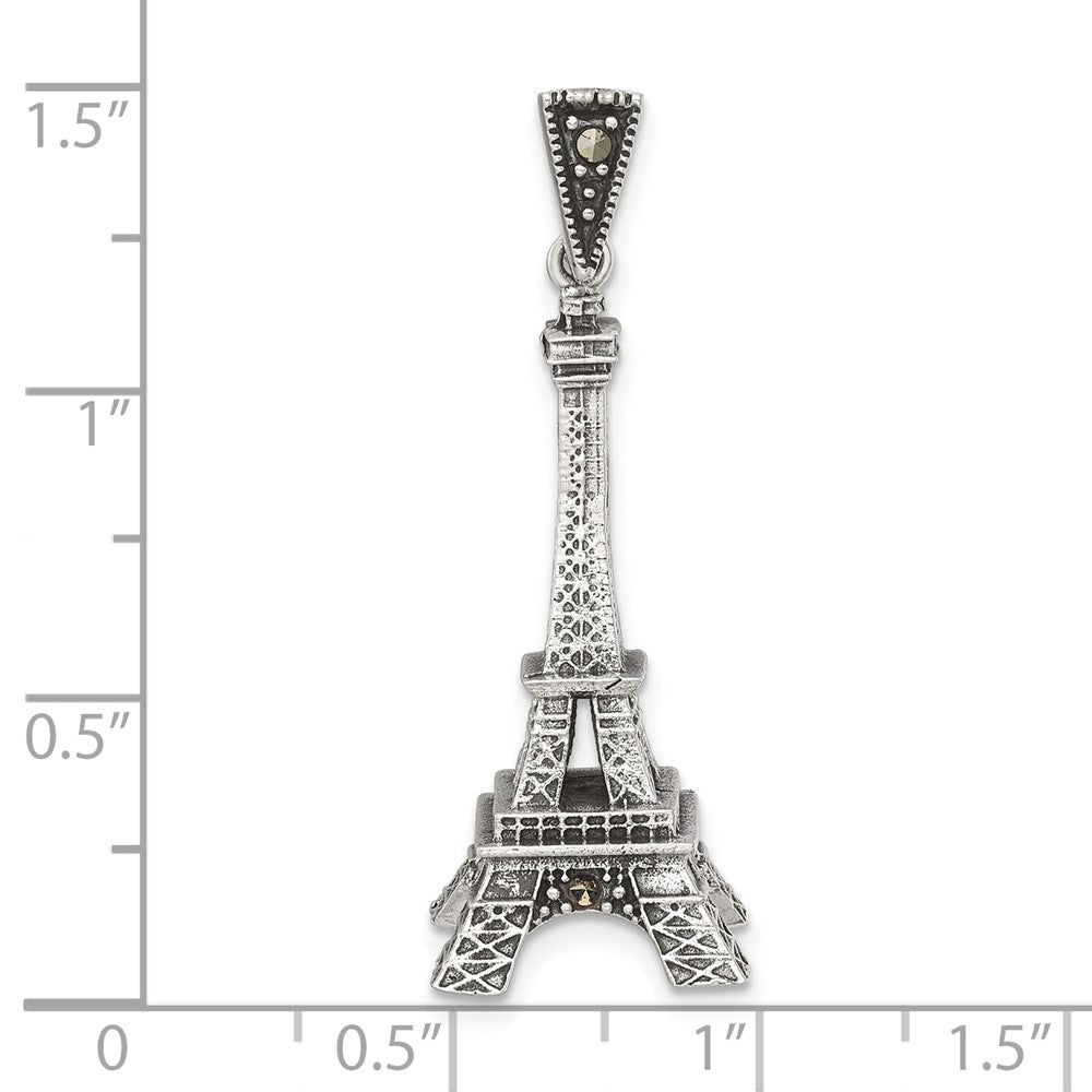 Sterling Silver Antiqued Marcasite 3-D Eiffel Tower Pendant