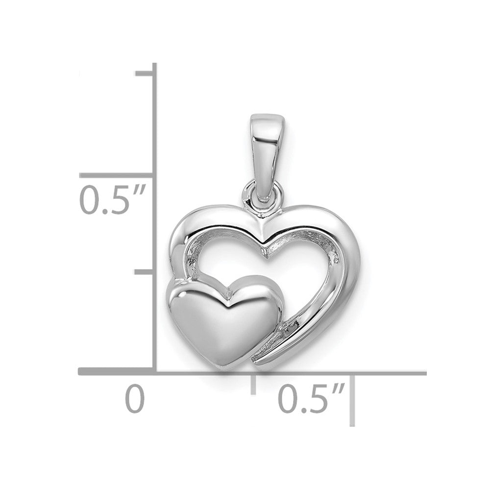 Sterling Silver Rhodium-plated Polished Heart Inside Heart Pendant