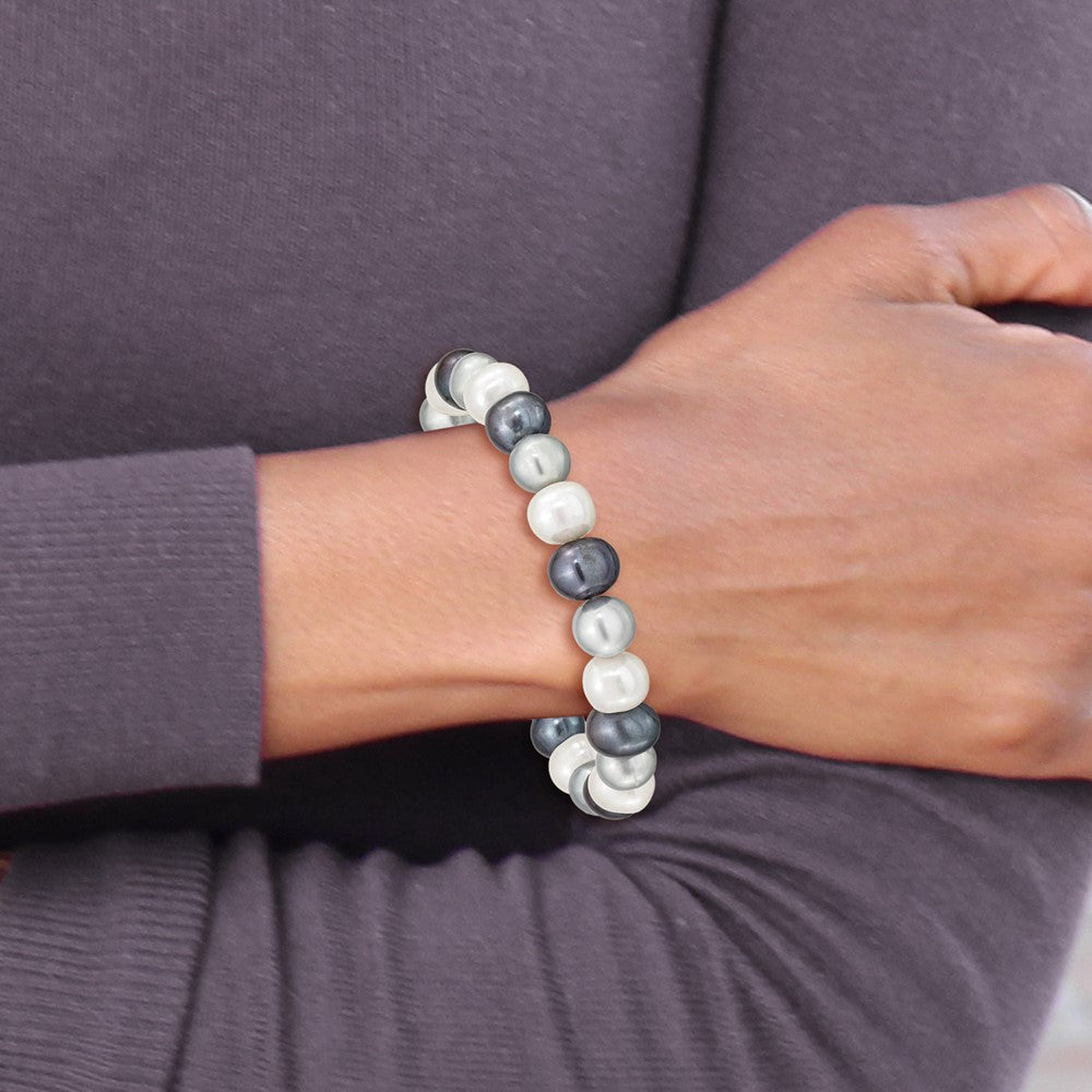 8-9mm FW Cultured White/Grey/Black Pearl Stretch Bracelet