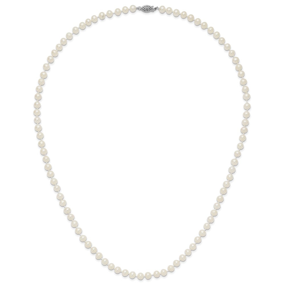 Sterling Silver Rhodium 6-7mm White Freshwater Cultured Pearl Necklace
