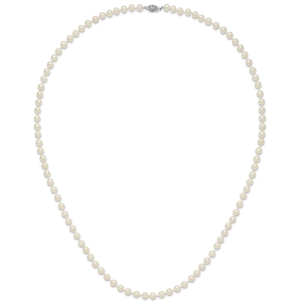 Sterling Silver Rhodium 6-7mm White Freshwater Cultured Pearl Necklace