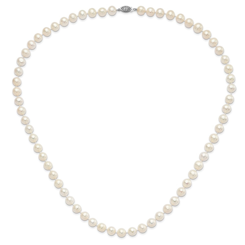 Sterling Silver Rhodium 9-10mm White FW Cultured Pearl Necklace