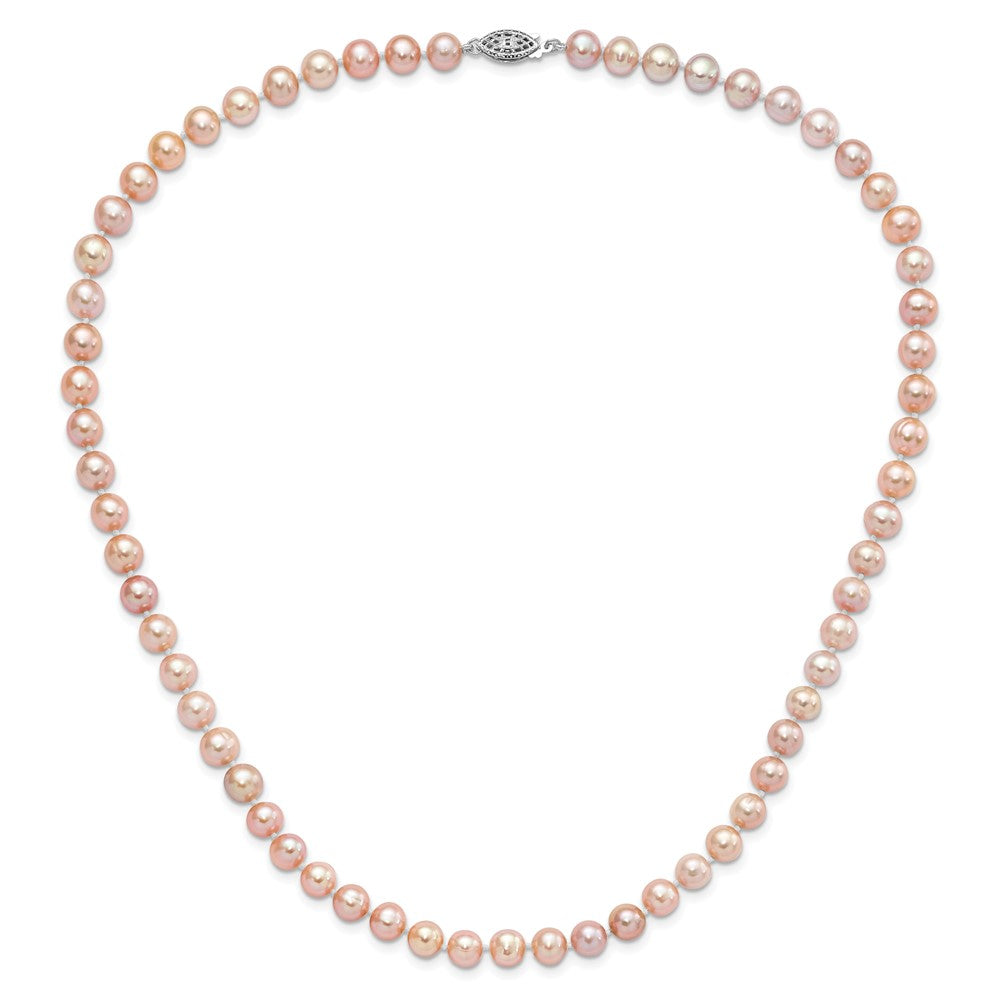 Sterling Silver Rh-plated 7-8mm Purple FW Cultured Pearl Necklace