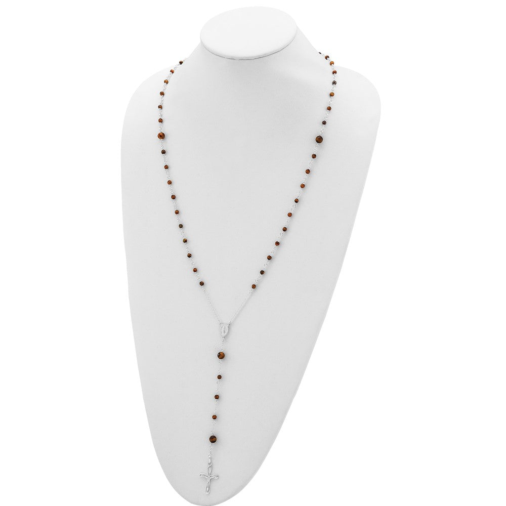 Sterling Silver Polished Tiger Eye Beads 33 inch Rosary