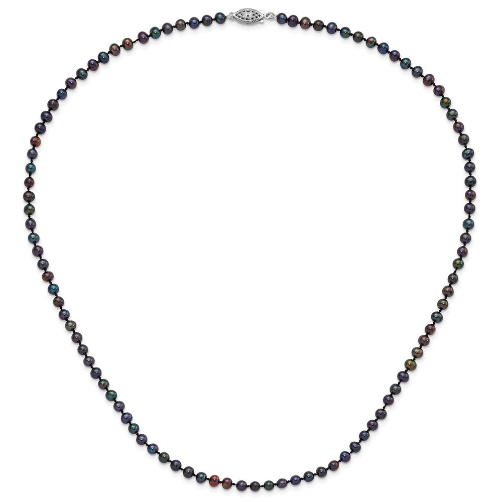 Sterling Silver Rhod-plated 4-5mm Black FWC Pearl Necklace