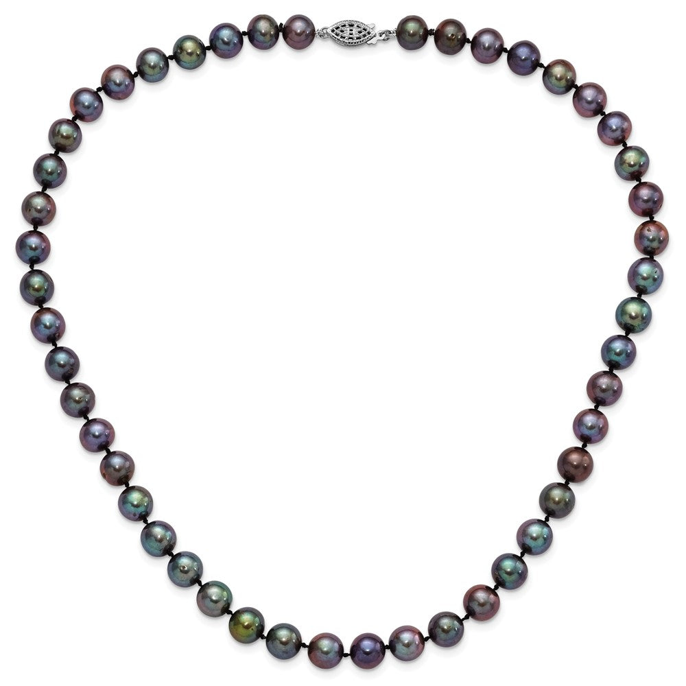 Sterling Silver Rhod-plated 9-10mm Black FWC Pearl Necklace