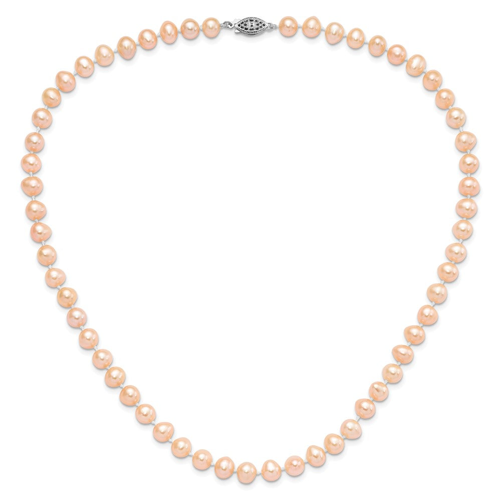 Sterling Silver Rhod-plated 7-8mm Pink FWC Pearl Necklace