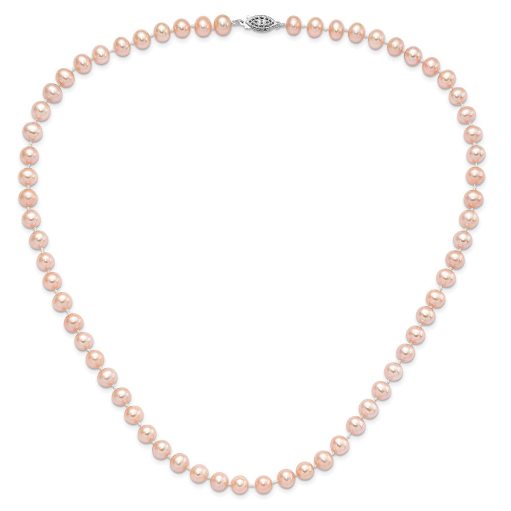Sterling Silver Rhod-plated 7-8mm Pink FWC Pearl Necklace