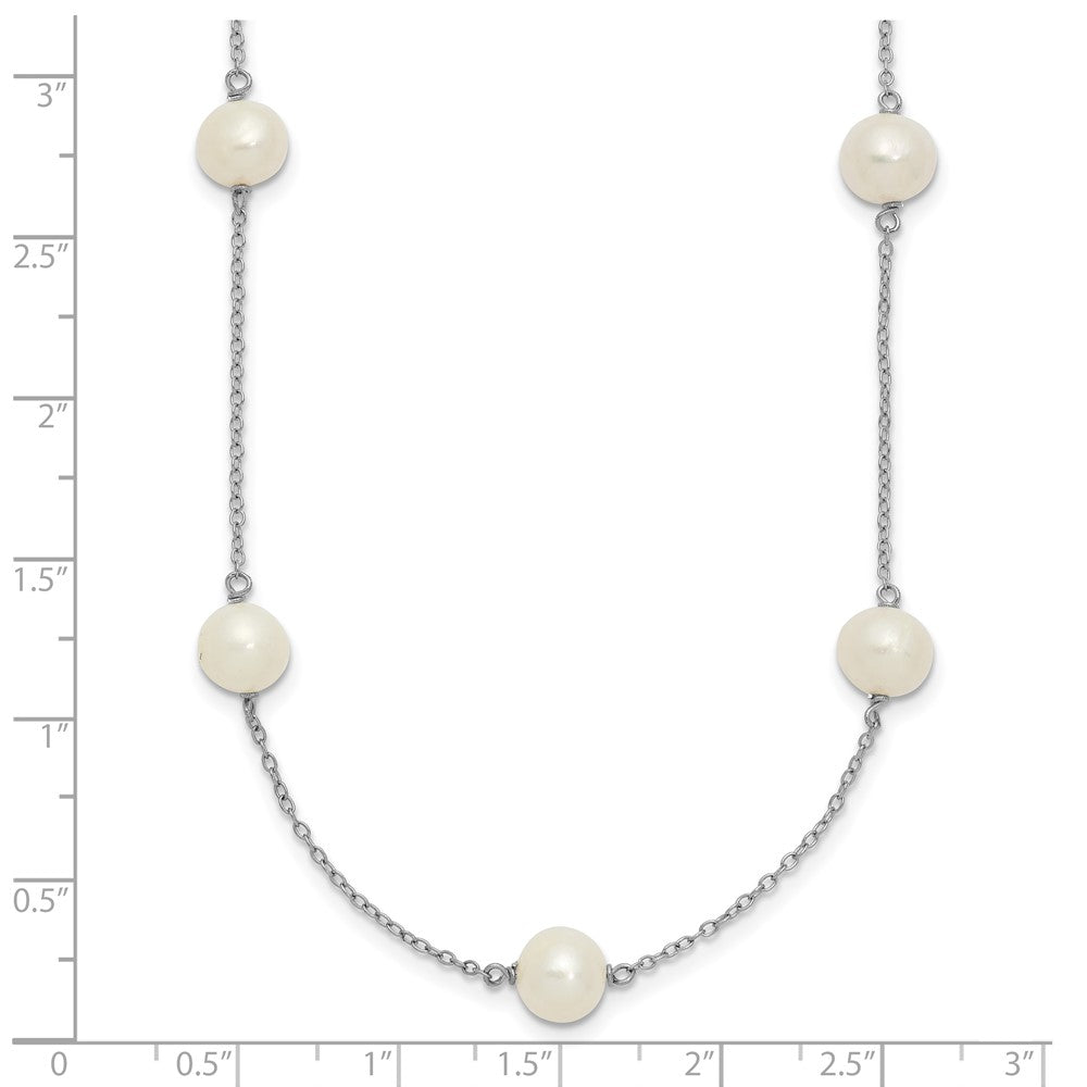 Sterling Silver Rhodium-plated 9 station FWC Pearl Chain Necklace