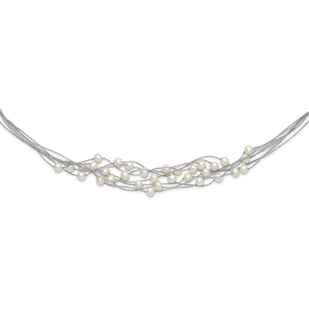 Sterling Silver RH 7-8mm White FWC Pearl Multi-strand Necklace