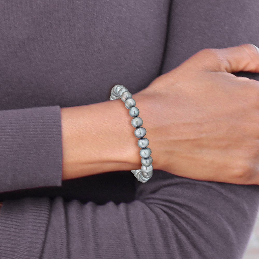 6-7mm Grey Semi-round Freshwater Cultured Pearl Stretch Bracelet