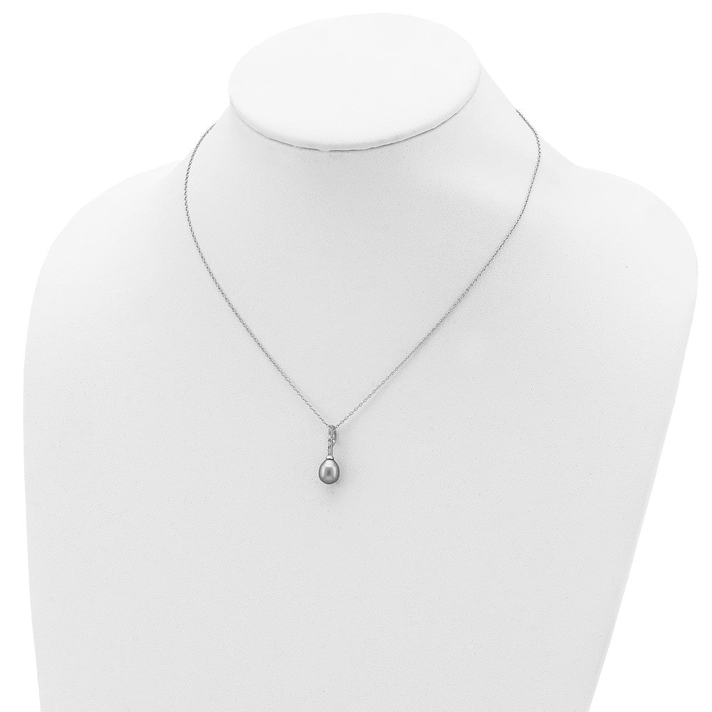 Sterling Silver Rhod-plat 7-8mm Grey FWC Pearl CZ Necklace