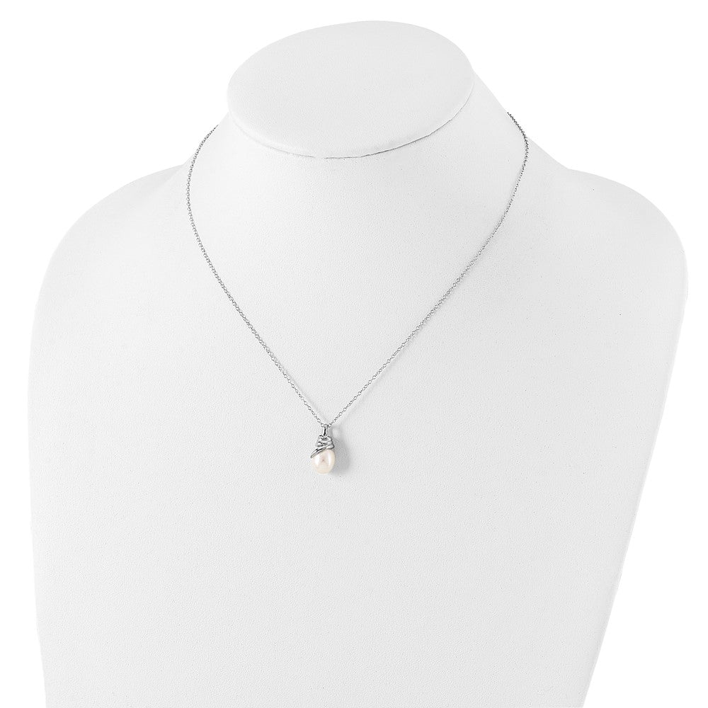 Sterling Silver Rhod Plat 8-9mm White FWC Pearl Necklace