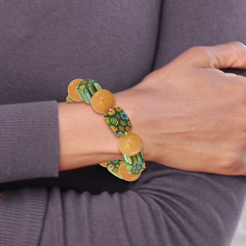 Aventurine and Kangsai Glass Beaded Stretch Bracelet