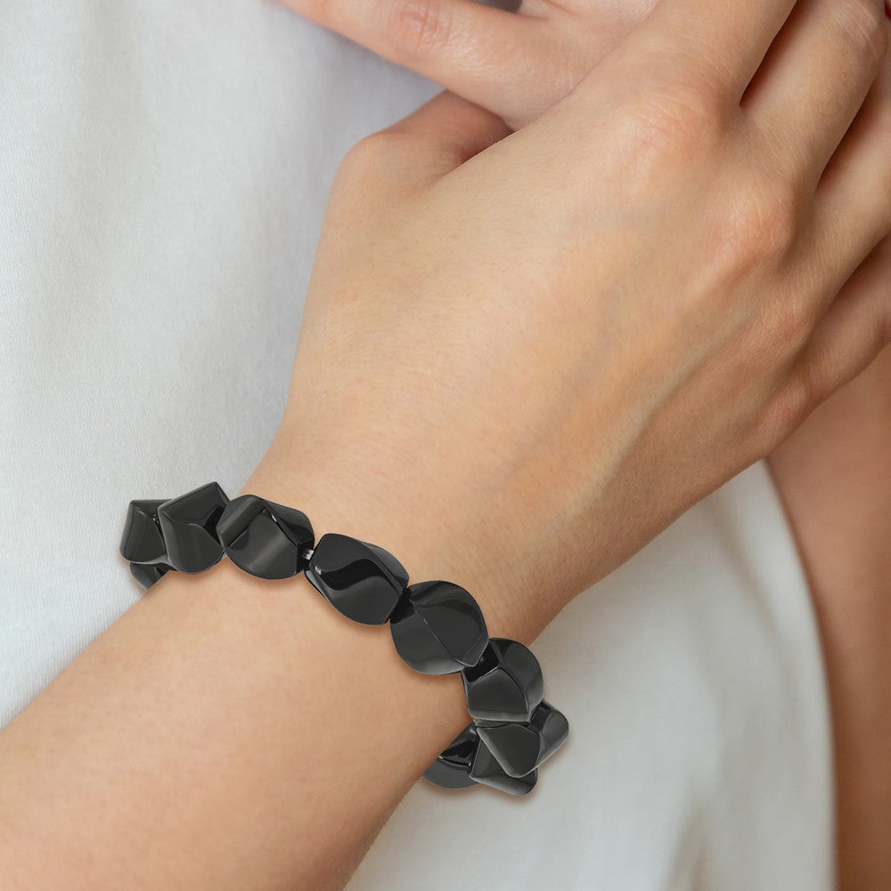 Black Agate 10x14mm Twisted Oval Beaded Stretch Bracelet
