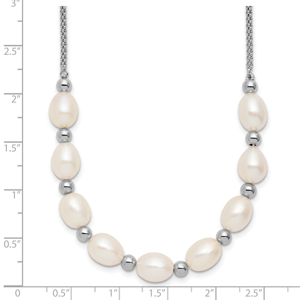 SS RH-plated Beaded 7.75x8mm FWC Pearl 16in w/ 2in Ext Necklace