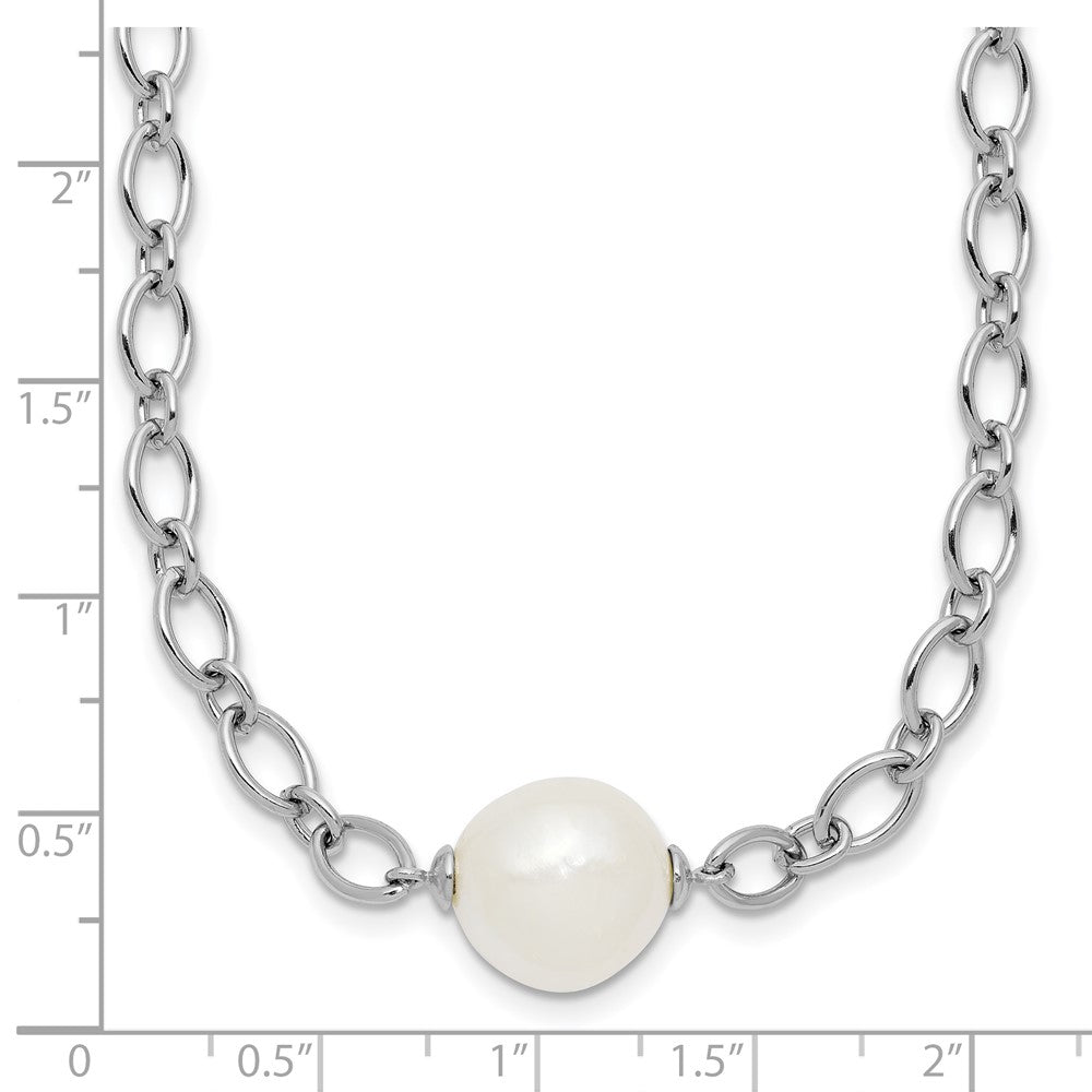 Sterling Silver Rh-plated 12-13mm FWC Pearl Open Link 18in Necklace