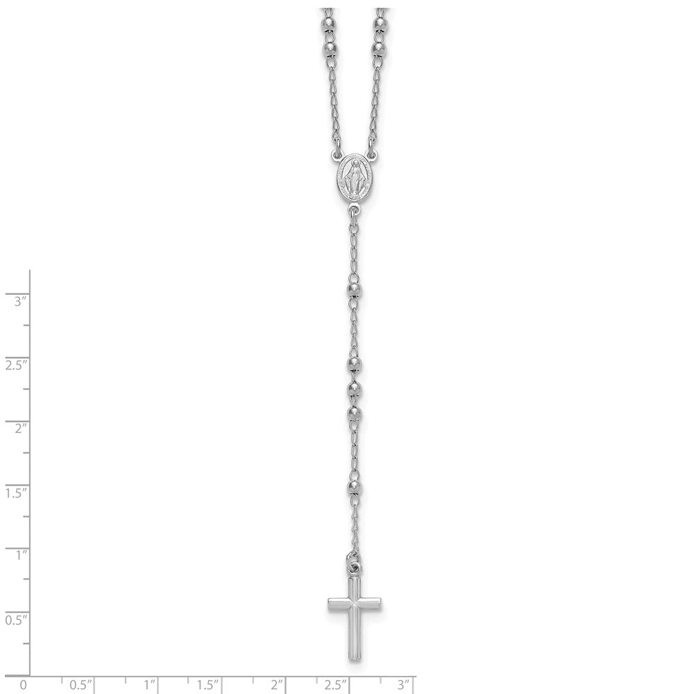 Sterling Silver Rh-plated Beaded 17in with 1.5in ext. Rosary Necklace
