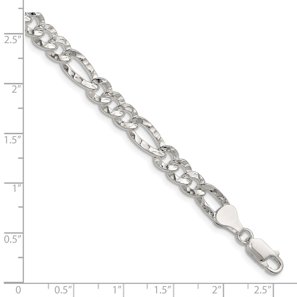 Sterling Silver 6.3mm Hammered Figaro Chain